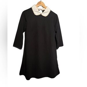 Black A-Line Dress with Peter Pan Collar and 3/4 Sleeves for Casual Work​​​​​​